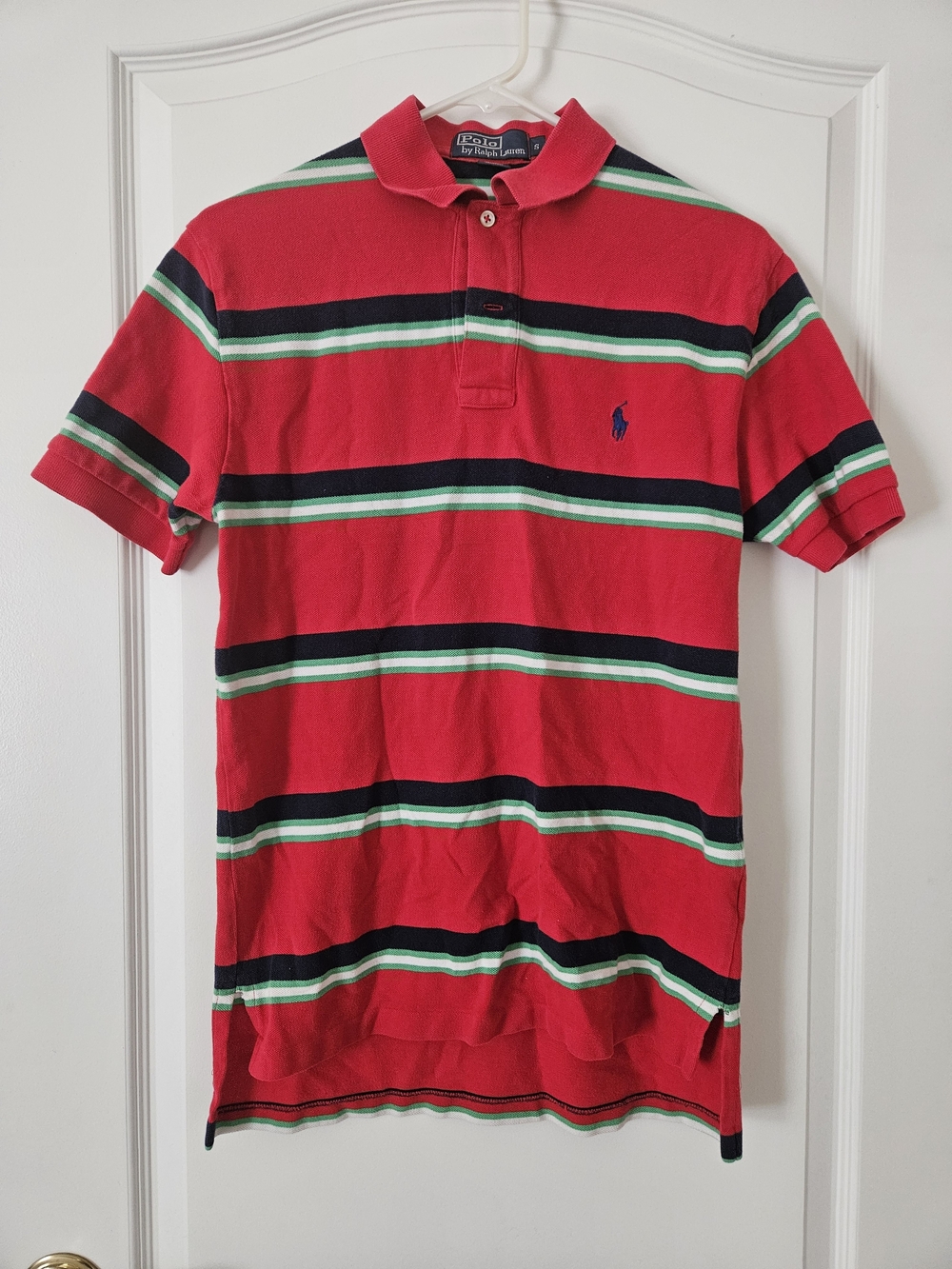Ralph Lauren Red Striped Polo with Navy & Green Accents